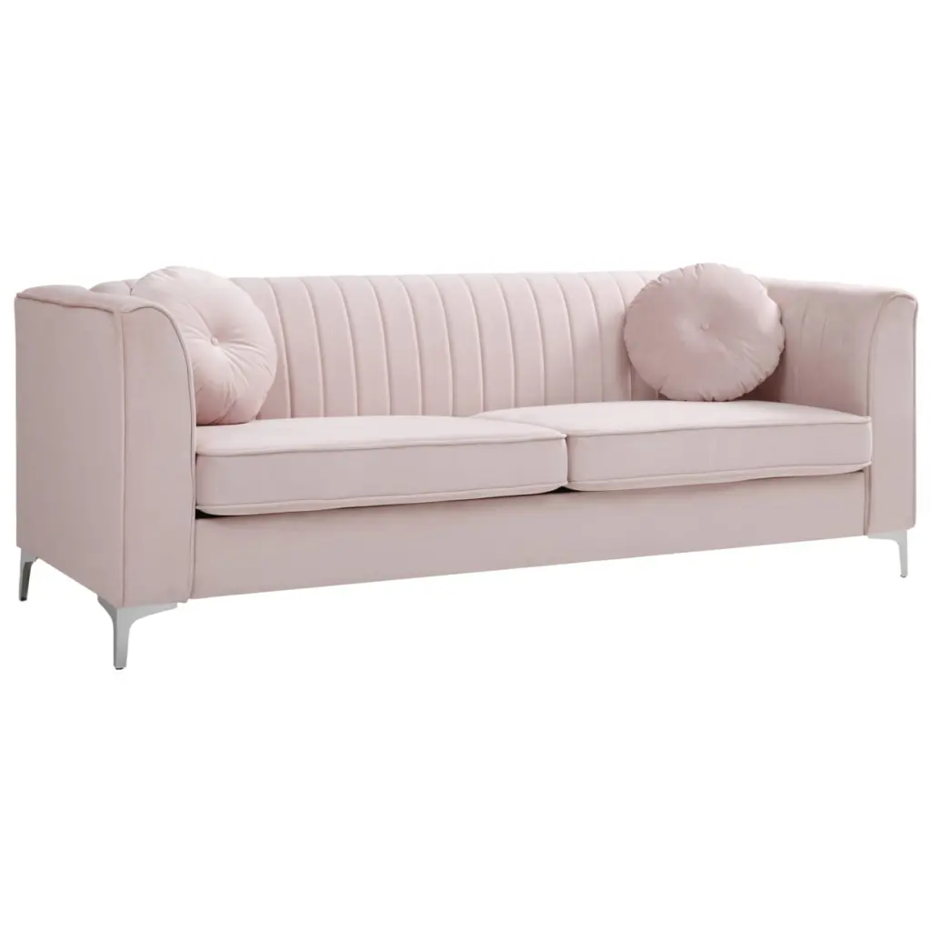 Passion Furniture Delray 87 Inch Pink Velvet 2-Seater Sofa Throw Pillows Modern Living Room Couch