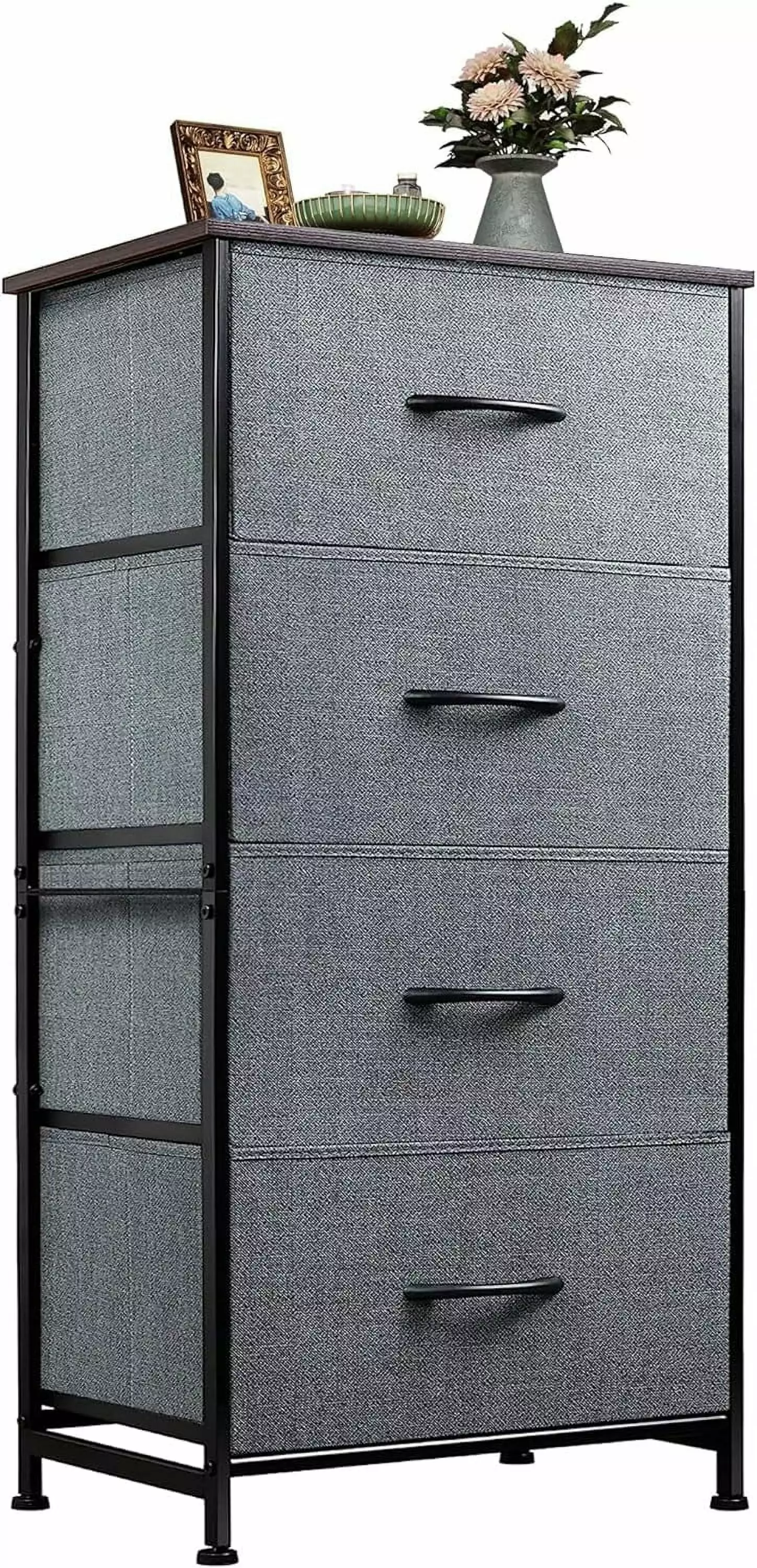 Dresser 4 Drawers Storage Tower - Dark Grey Fabric Dresser Bedroom General