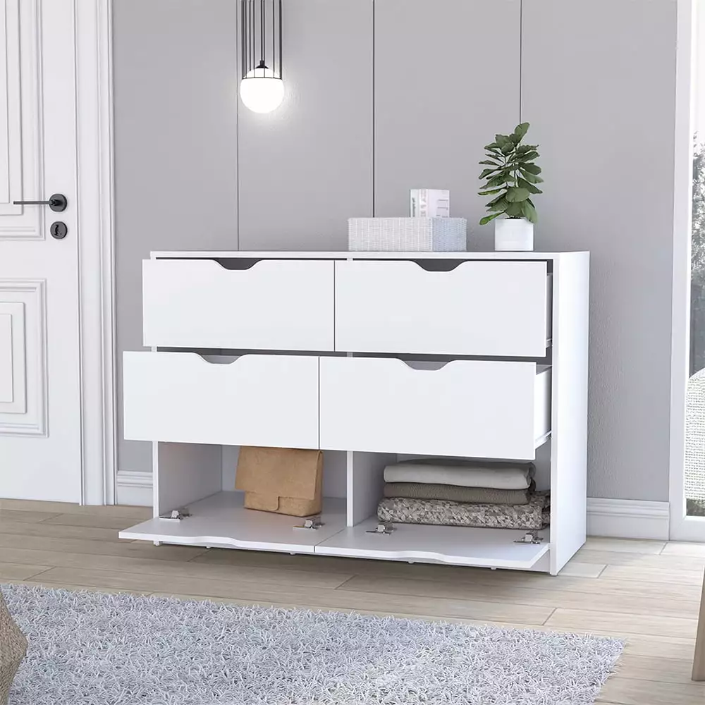 Homiyad Dresser Curio - Four Drawer White Finish Dresser Bedroom