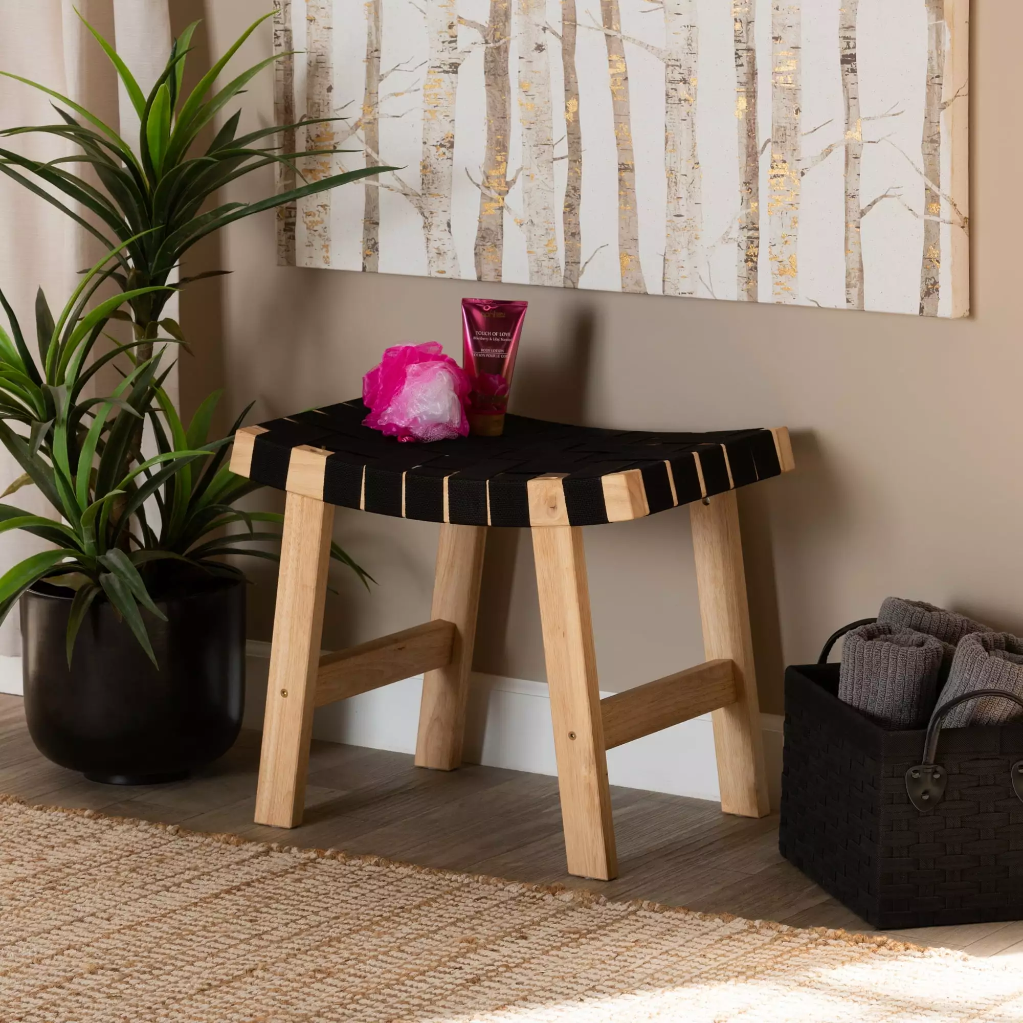 Baxton Studio Nahla Wood Bench Black - Sleek and Modern Accent Bench Benches