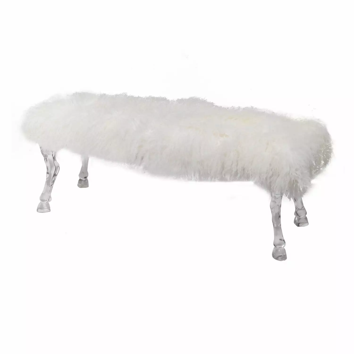 Benjara BM285031 49 Modern Accent Bench Faux Fur Upholstered & Hooved Legs All White Benches