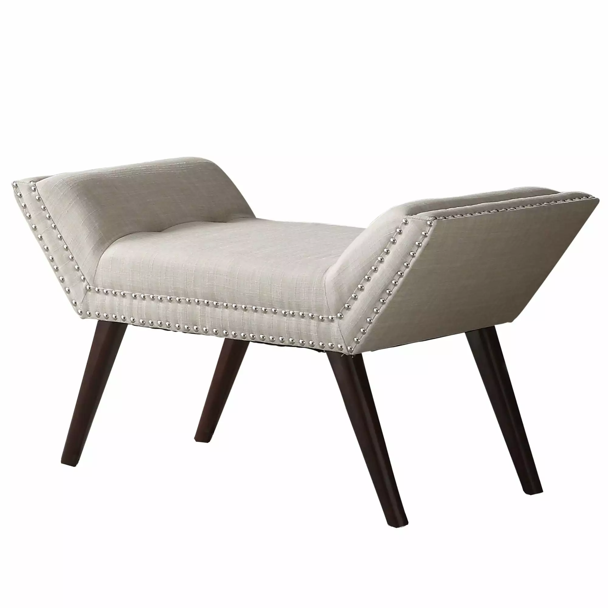 Contemporary Home Living 35 Beige and Brown Nailhead Accent Bench Entryway or Bedroom Benches