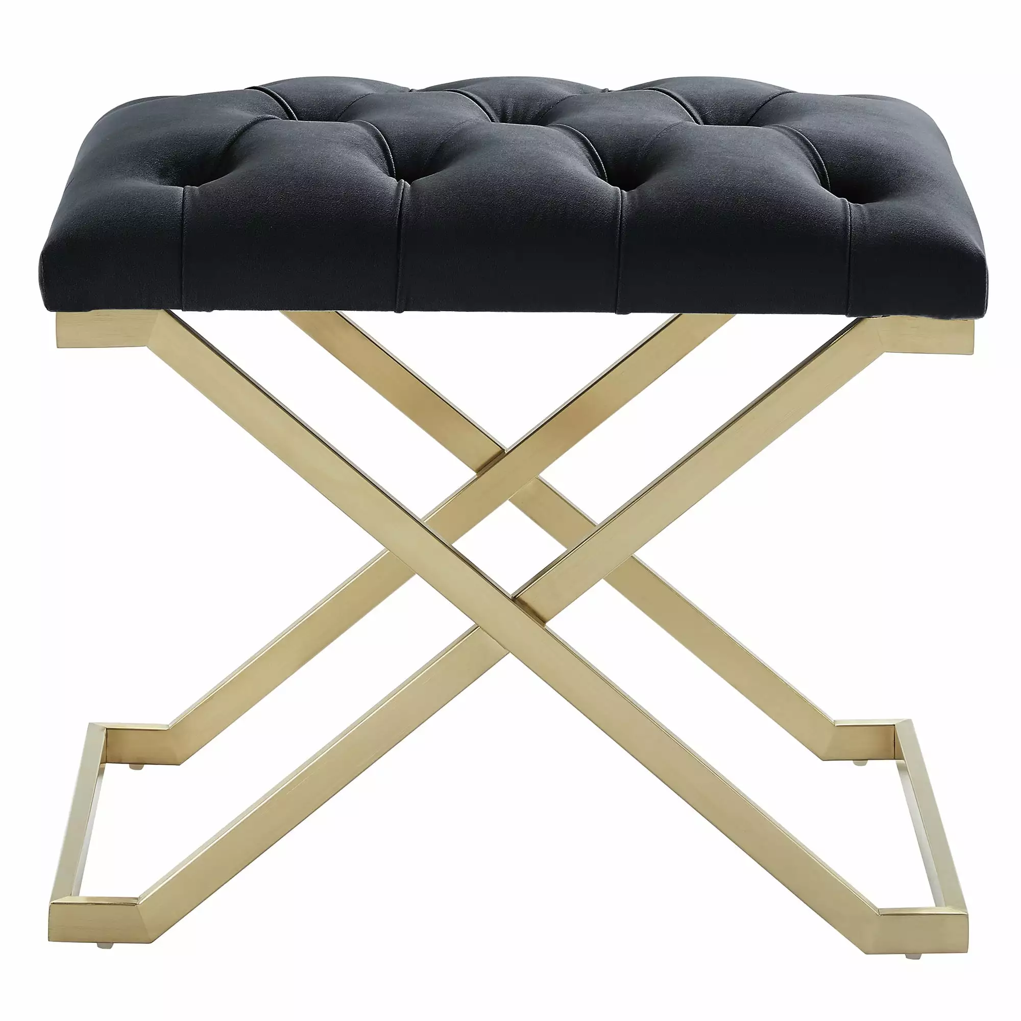 Contemporary Home Living 22 Inch Black and Gold Button Tufted Single Bench Benches