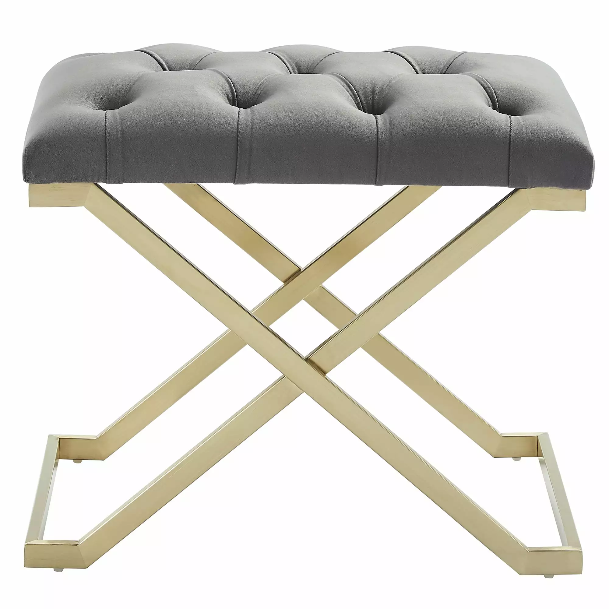 Contemporary Home Living 22 Inch Gray and Gold Button Tufted Single Bench Benches