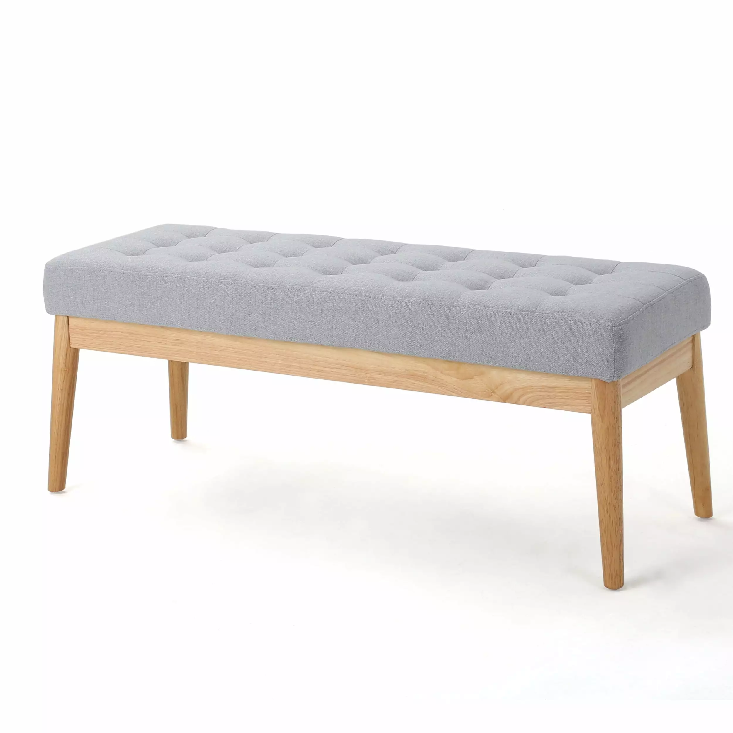 GDF Studio Anglo Mid-Century Modern Light Grey Tufted Fabric Bench Benches GDFSTUDIO