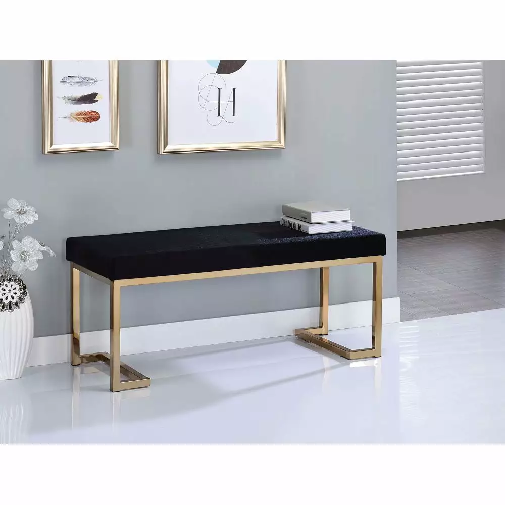 ACME Boice Bench Black Fabric and Champagne Living Room or Lounge Benches Ghislaine