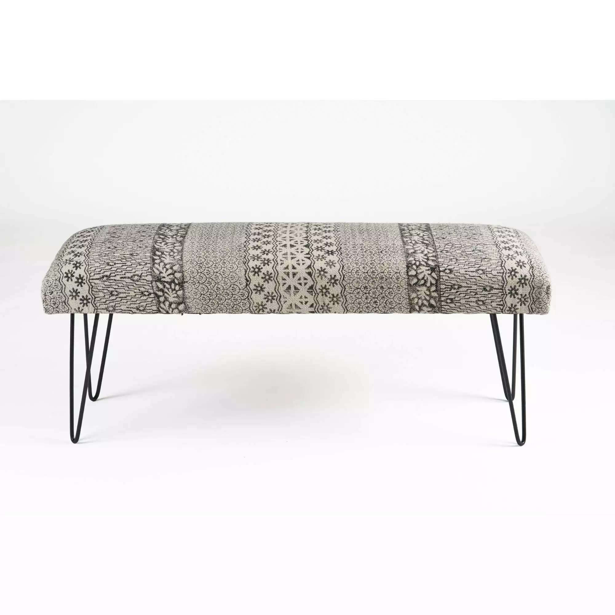 Laddha Home Designs 47 Gray and White Floral Pattern Rectangular Bench Benches