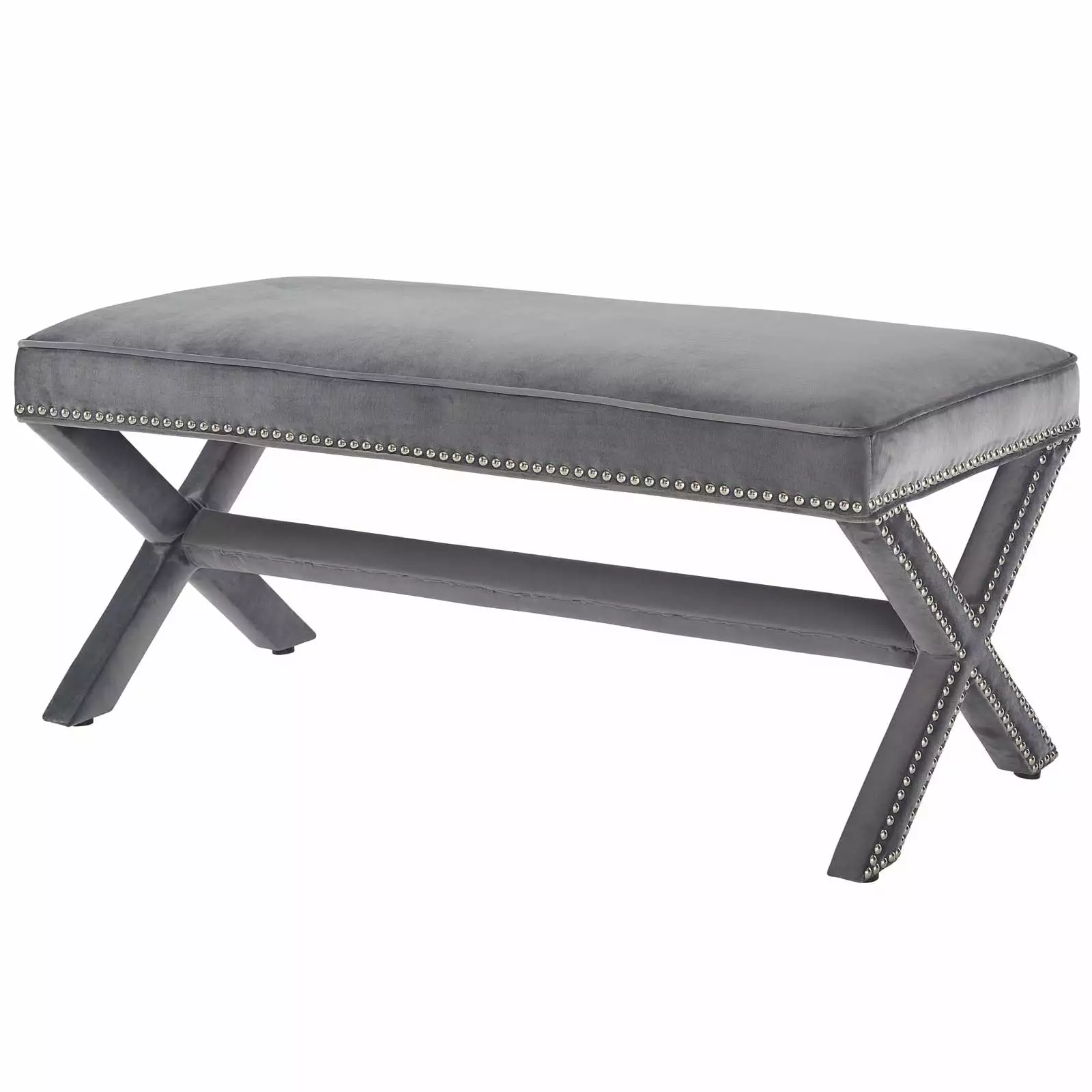Modern Contemporary Urban Design Velvet Fabric Living Room Lounge Club Lobby Accent Chair Bench Copper Nail Rivet Grey Ben...