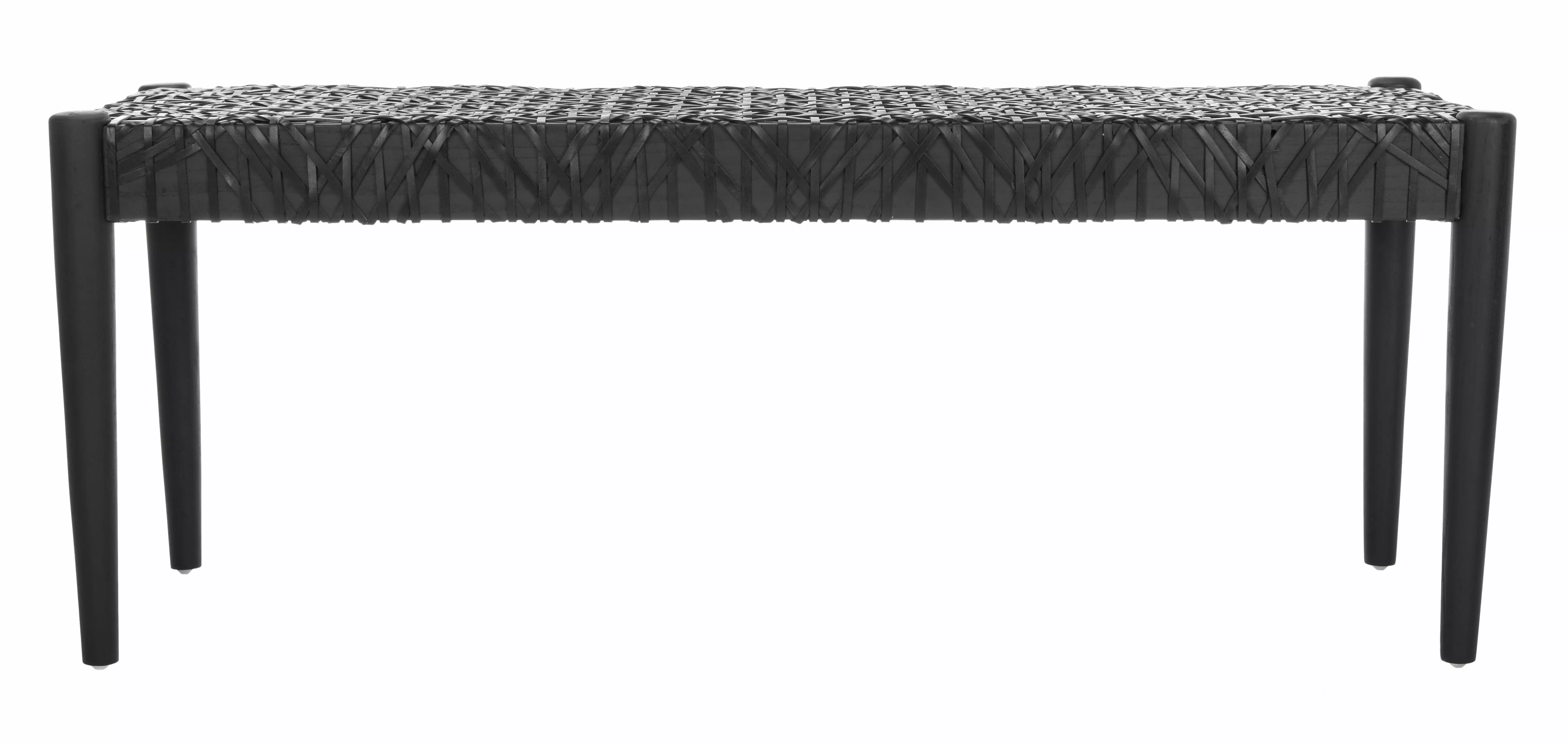 SAFAVIEH Bandelier Cowhide Leather Weave Bench Black Modern Accent Seating Benches