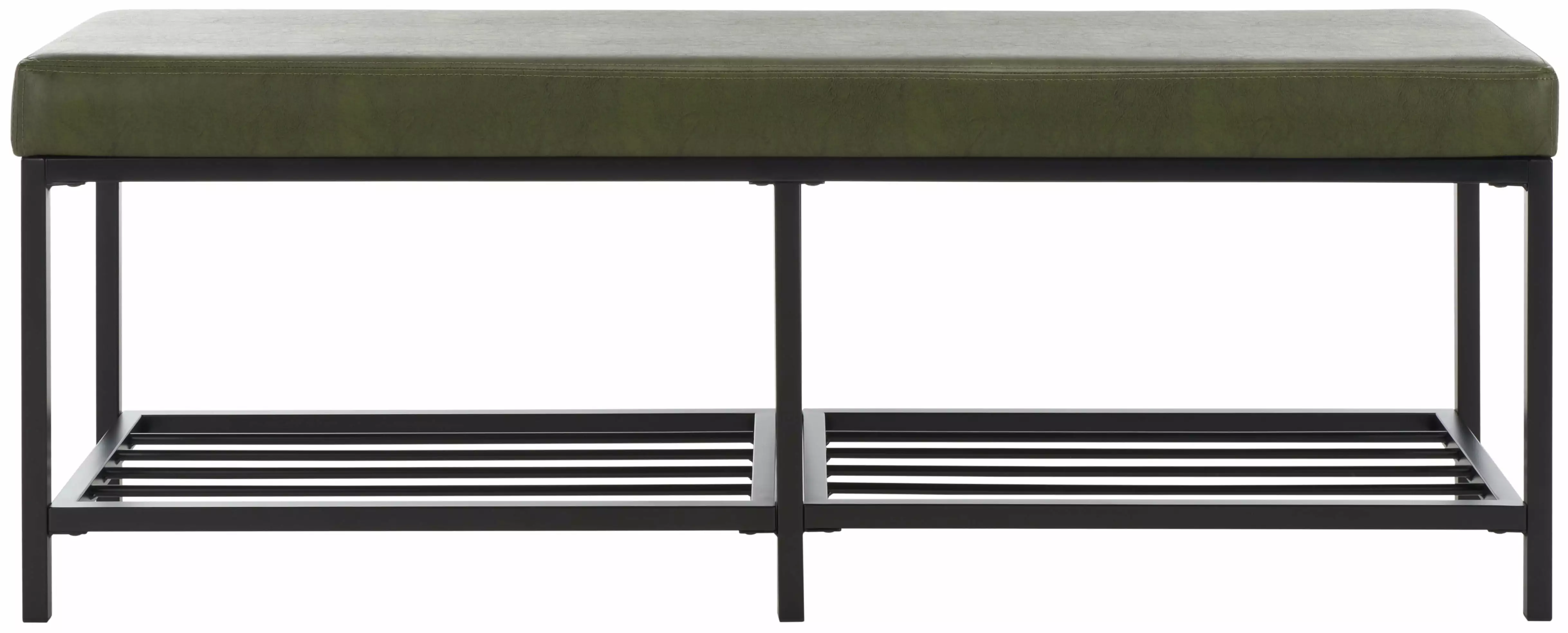 SAFAVIEH Yomi Modern Style 2 Rail Shelf Bench Dark Green Black 48 Inch Benches