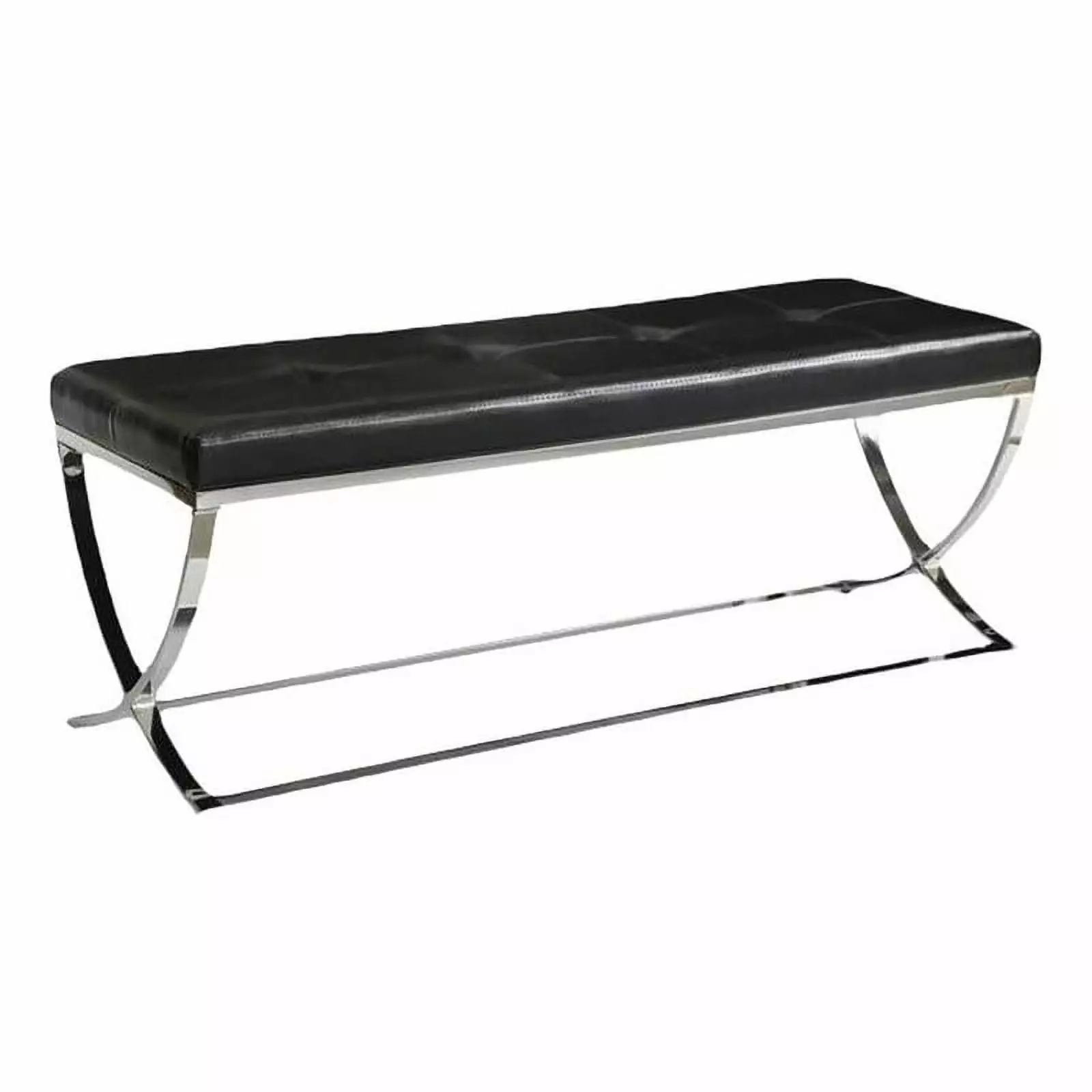 Stonecroft Furniture 18.5 Inch Faux Leather Tufted Accent Bench Black Living Room Benches