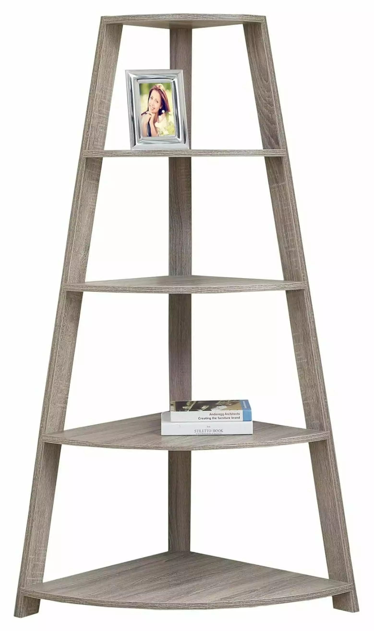 Alieon Dark Corner Accent Etagere Bookcase 60 Inches Taupe