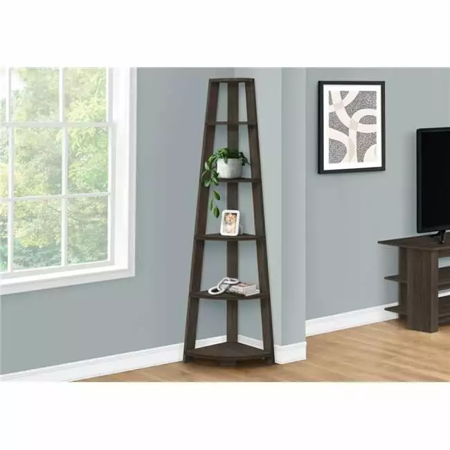 72 Inch Etagere Accent Corner Bookcase Brown Oak Living Room Daphne's Dinnette