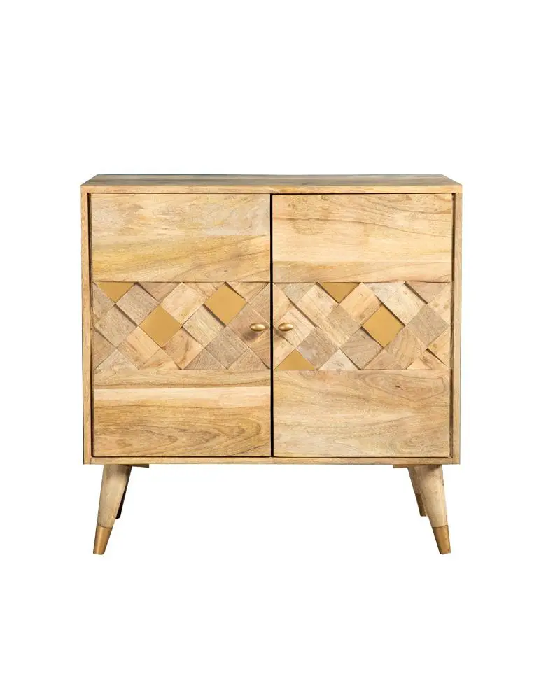 Alyssum Checkered Pattern 2-Door Accent Cabinet Natural Wood Storage