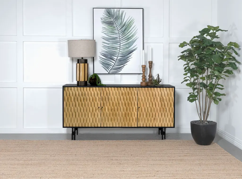 Aminah 3-door Wooden Accent Cabinet Natural and Black - Storage Console