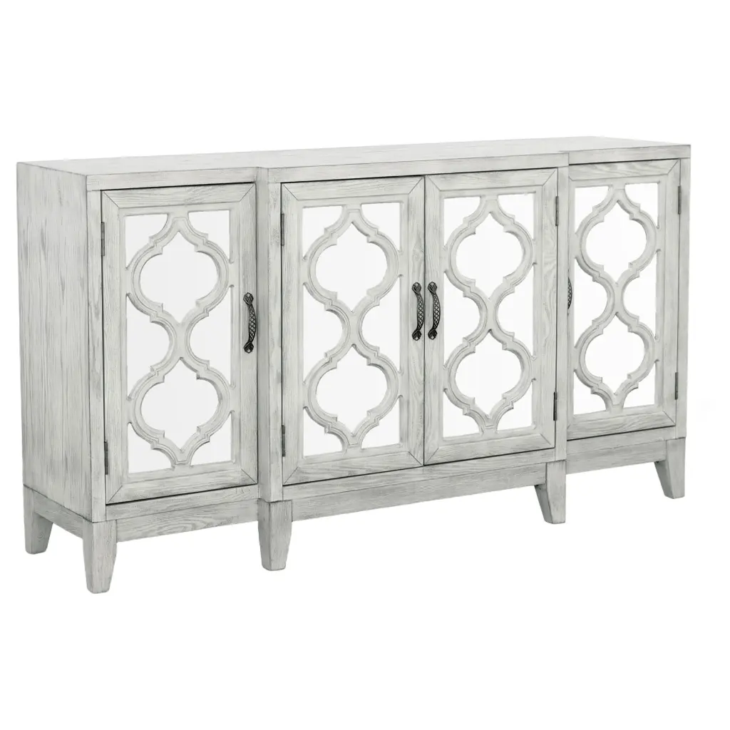 Mckellen 4-Door Accent Cabinet Antique White Vintage Style Cupboard
