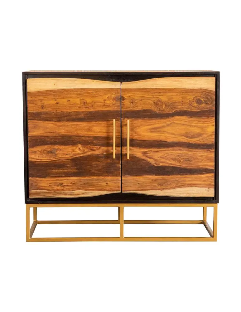 Zara 2-Door Accent Cabinet Black Walnut and Gold Elegant Sideboard