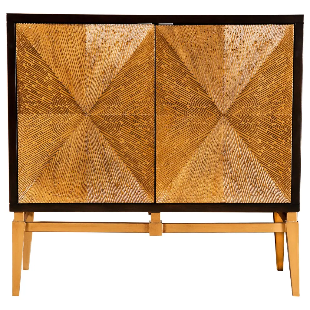 Zira Sunburst 2-Door Accent Cabinet Brown and Antique Gold Decorative Sideboard