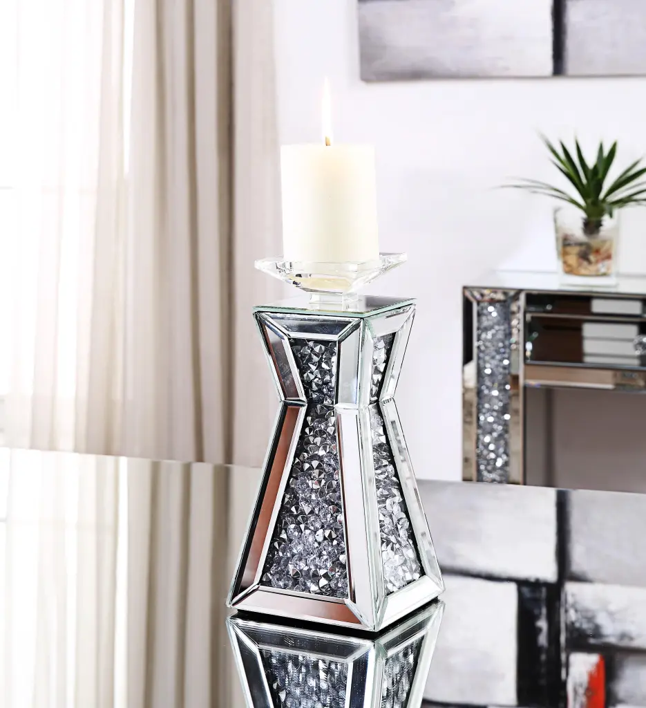 Nowles Mirrored Faux Stones Accent Candleholder Elegant Home Decor