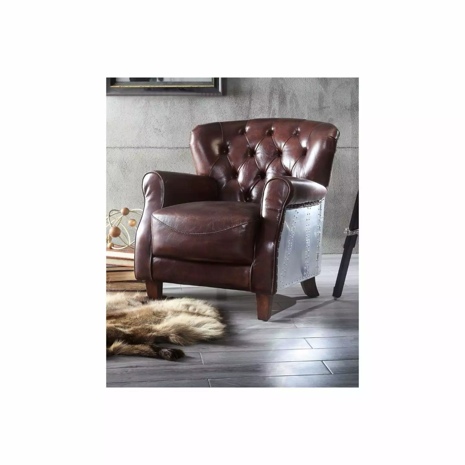 Acme Brancaster Accent Chair Vintage Brown & Aluminum - Stylish Living Room Furniture