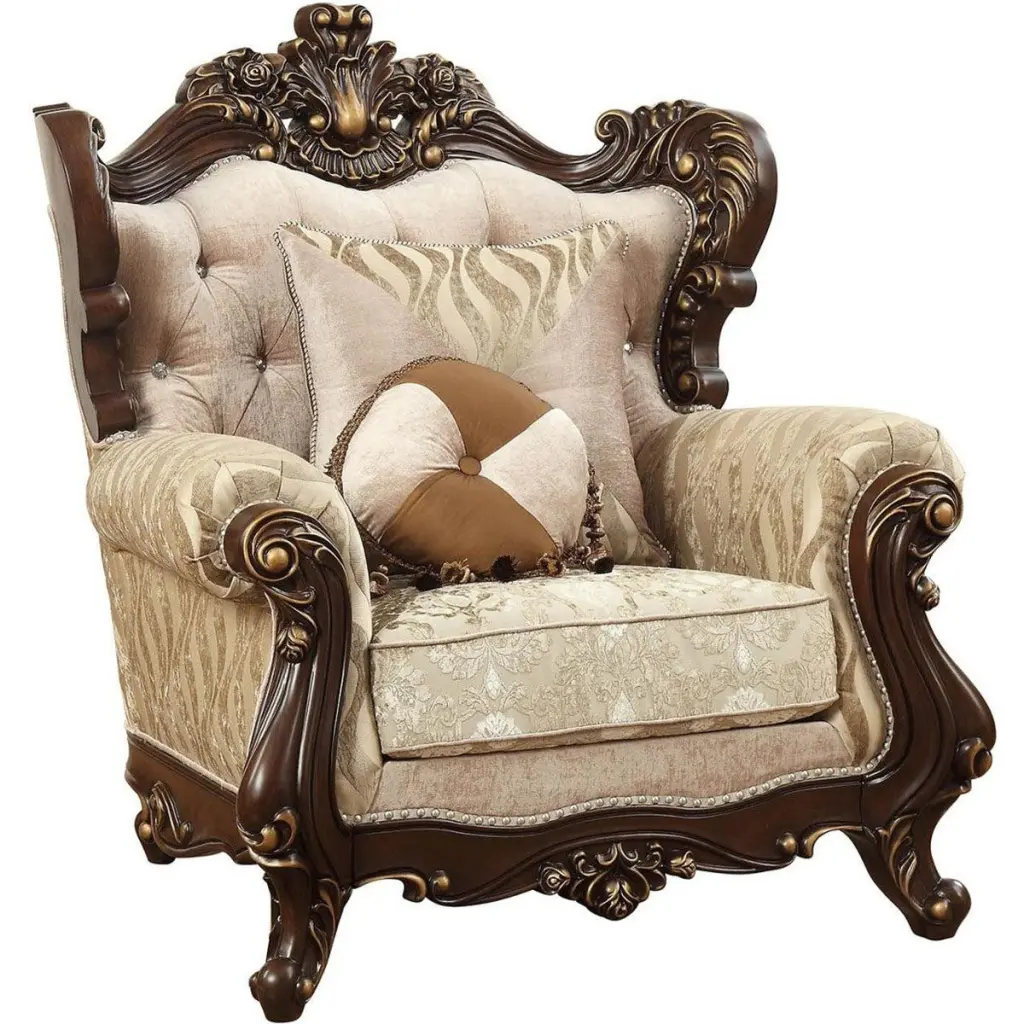 Acme Furniture Shalisa Chair 2 Pillows Walnut 51052 Comfortable Living Room Seating