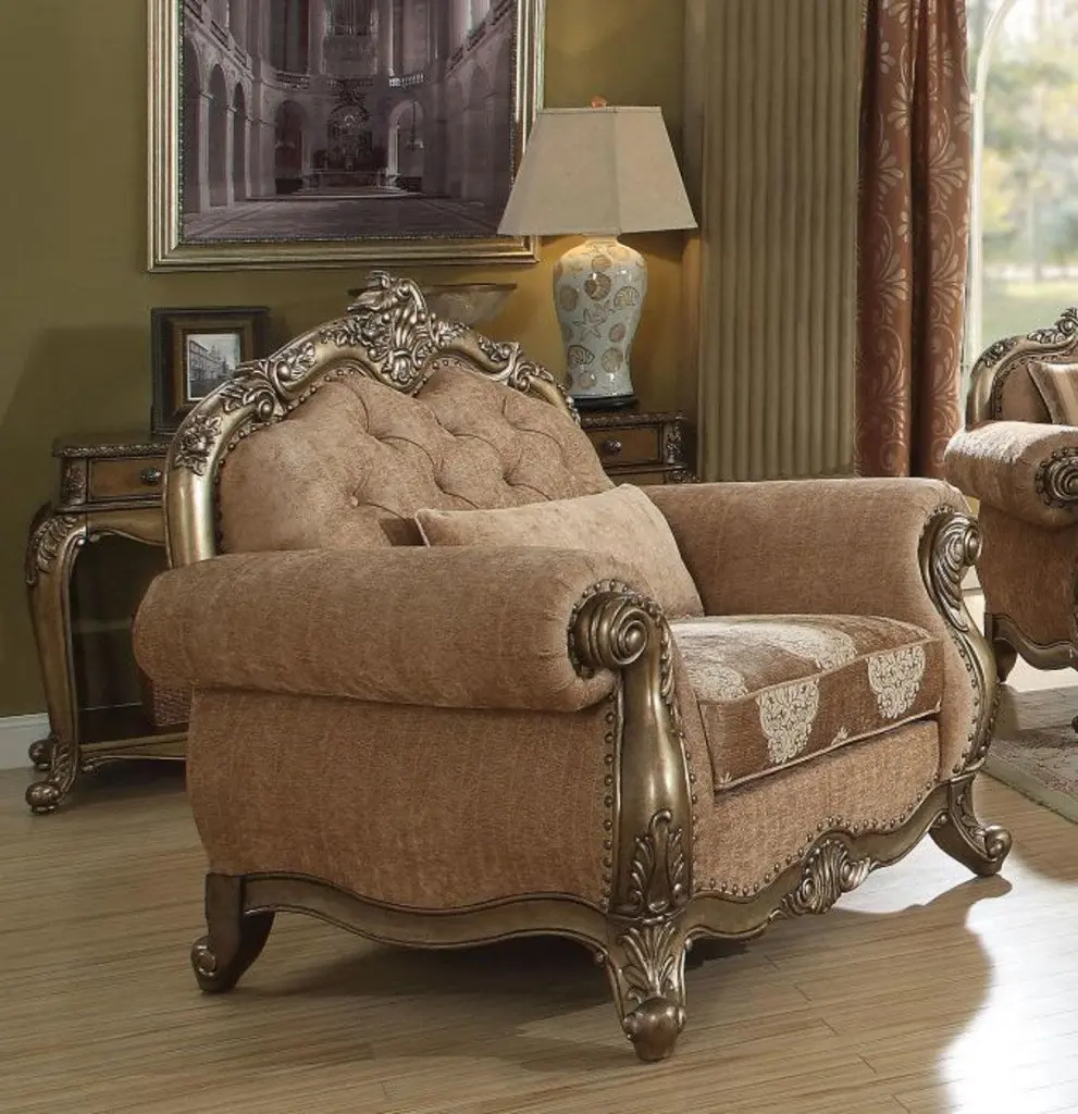 Acme Ragenardus Chair 1 Pillow Fabric and Vintage Oak - Accent Chair