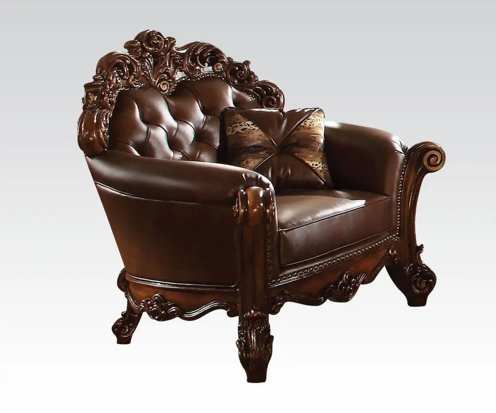 Acme Vendome Cherry Upholstered Chair 1 Pillow 52003 - Comfortable Accent Chair