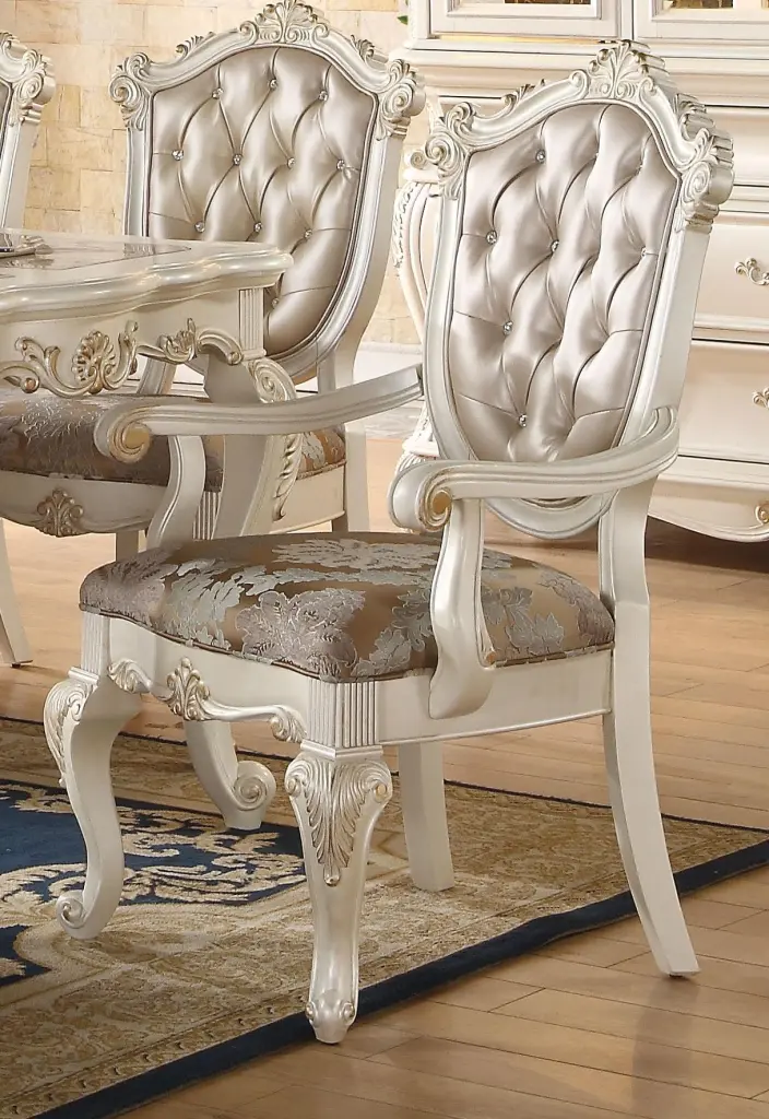 Chantelle Rose Gold PU & Pearl White Arm Chair - Luxurious Accent Chair Living Room