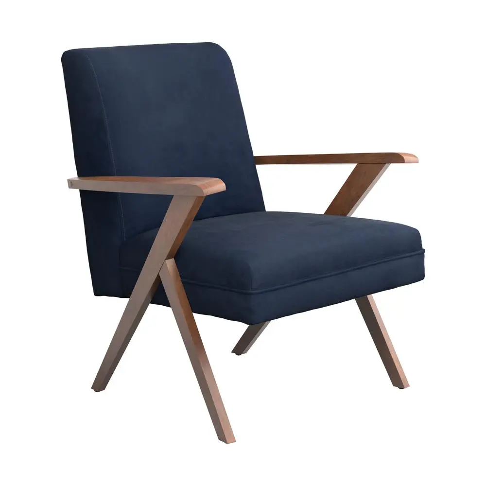 Cheryl Wooden Arms Accent Chair Dark Blue and Walnut - Classic Living Room Chair