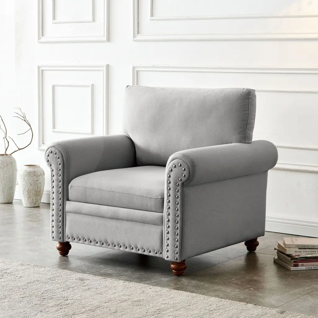 Living Room Sofa Single Seat Chair Wood Leg Grey Fabric CNCJ
