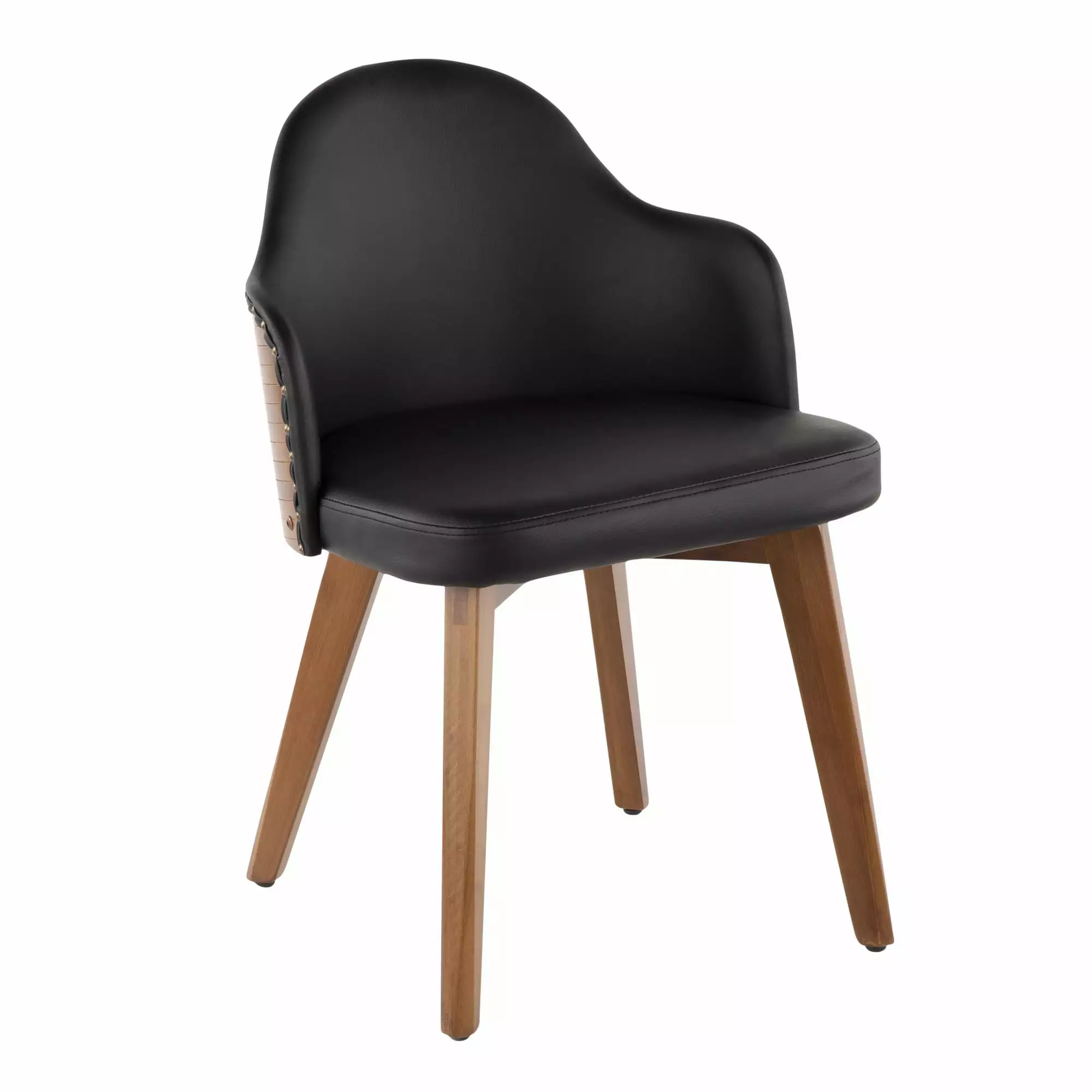 Contemporary Black Faux Leather Ahoy Mid-Century Chair Walnut - Modern Living Room Furniture Contemporary Home Living