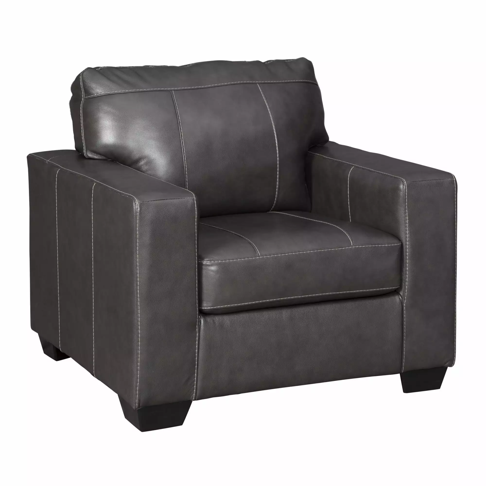 Traditional Old School Leather Box Shaped Chair and Half Stitch Details Black - Classic Design Convenience Concepts