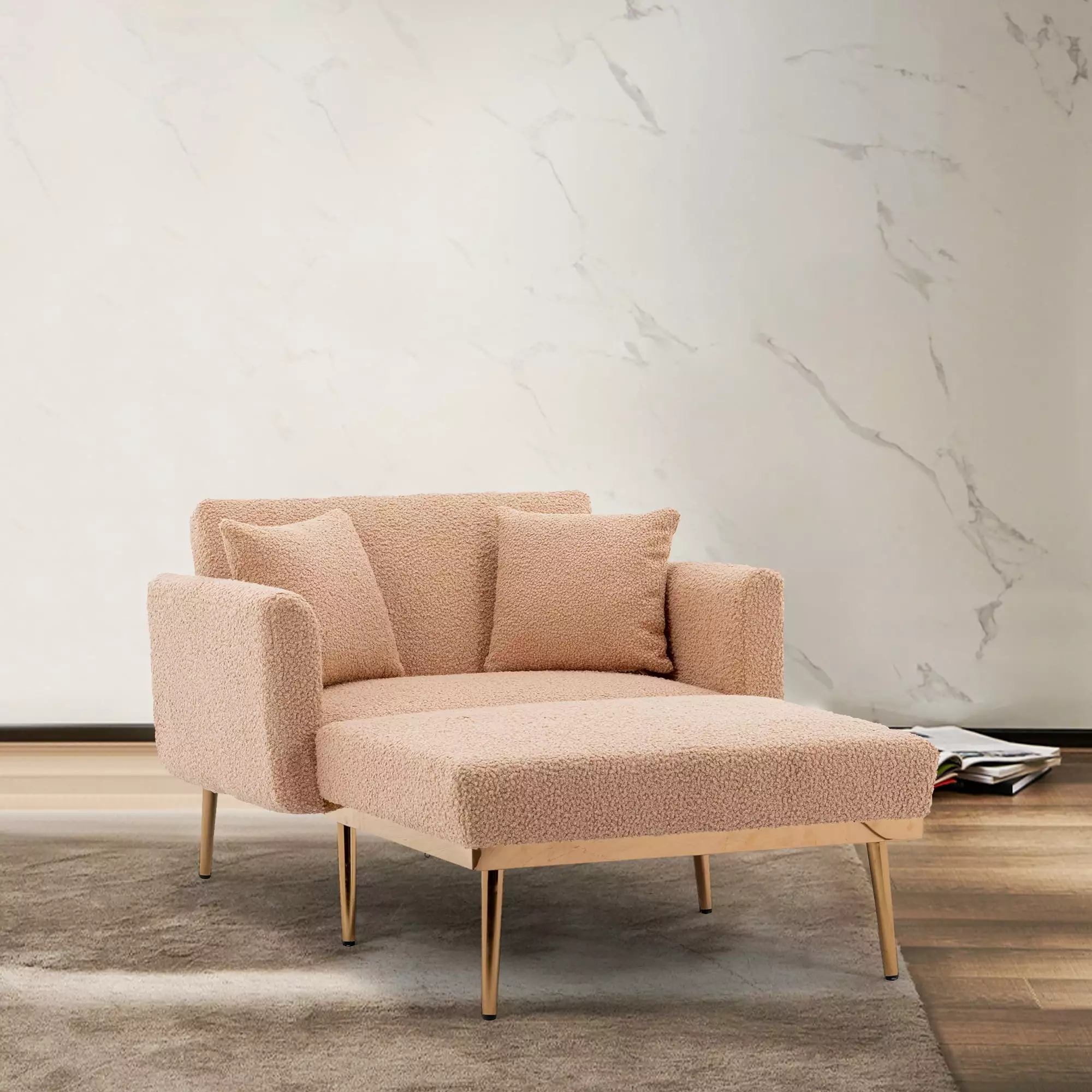 Dcenta Chaise Chair Camel Teddy - Cozy Accent Chair Living Room Chaise