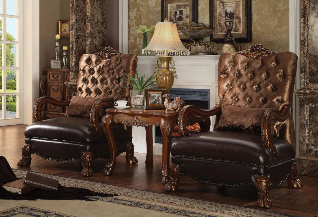 Dresden Golden Brown Velvet & Cherry Oak Chair - Comfortable Accent Chair Pillow