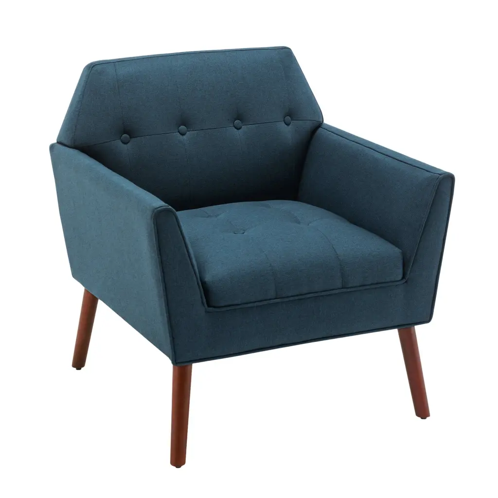 Ergode Andy Mid-Century Modern Accent Chair Button-Tufted Fabric Upholstery and Espresso Wood Legs Living Room