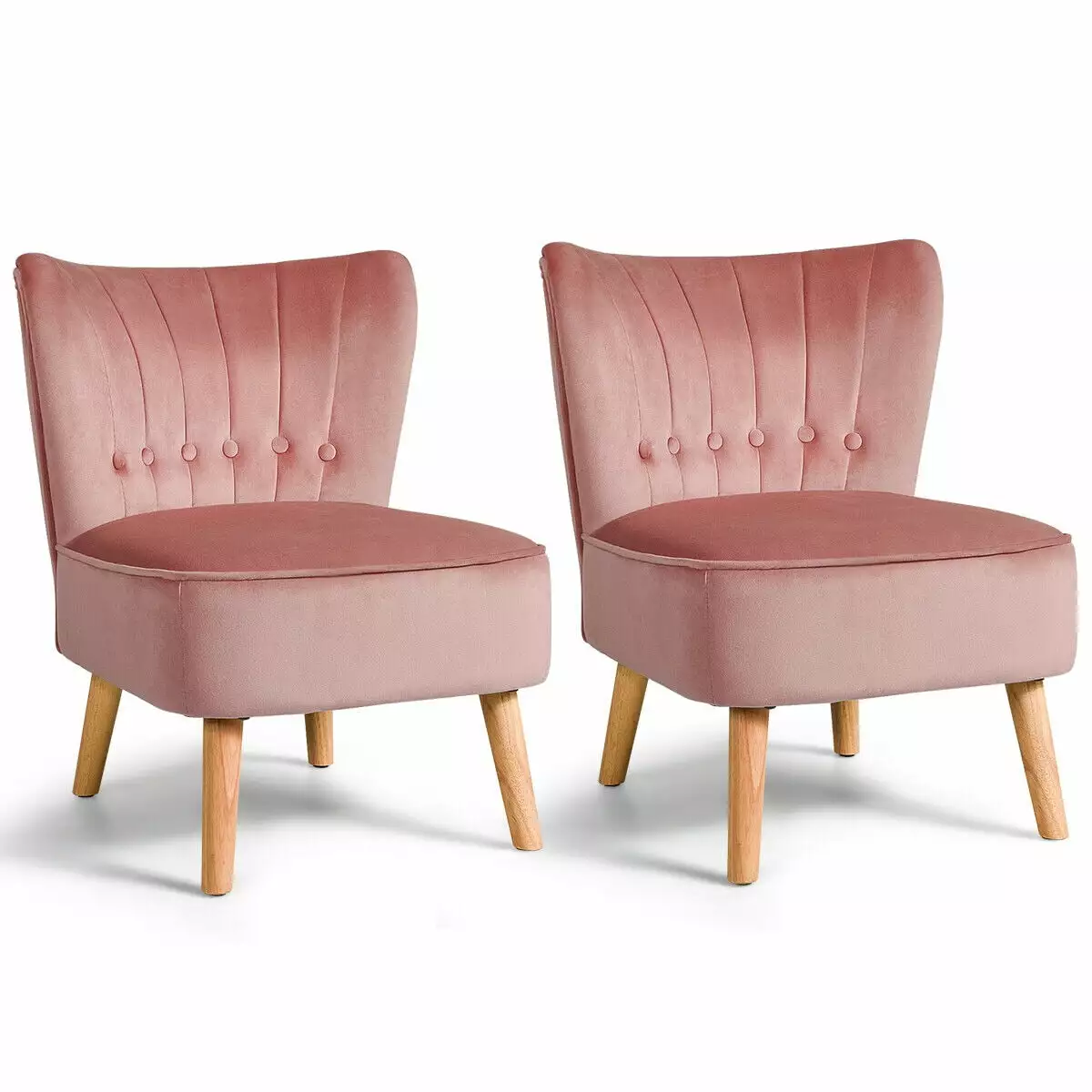 Gymax 2PCS Armless Leisure Accent Chairs Wood Legs Pink