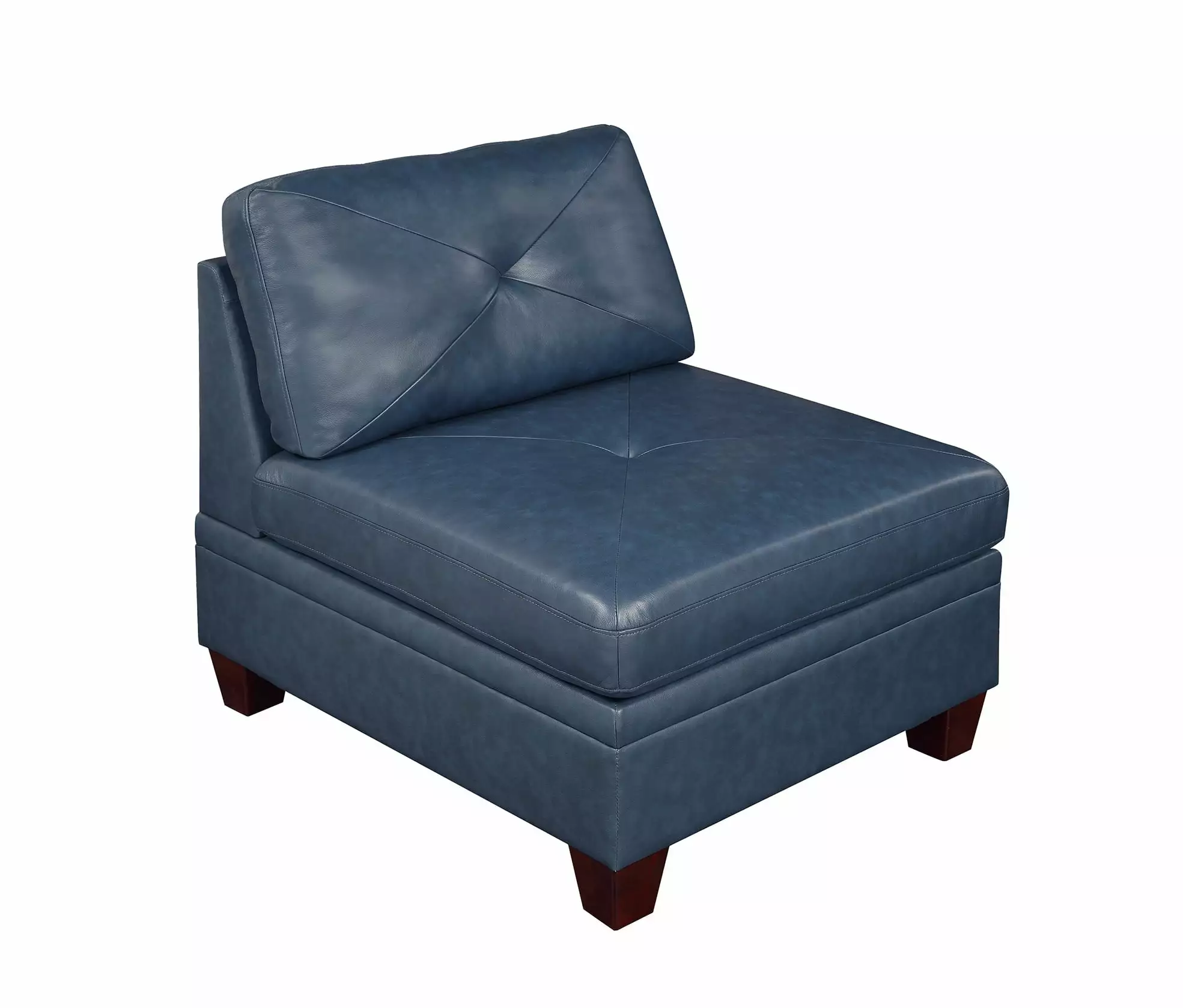 Contemporary Genuine Leather Armless Chair Ink Blue - Tufted Seat Living Room Furniture Jamini