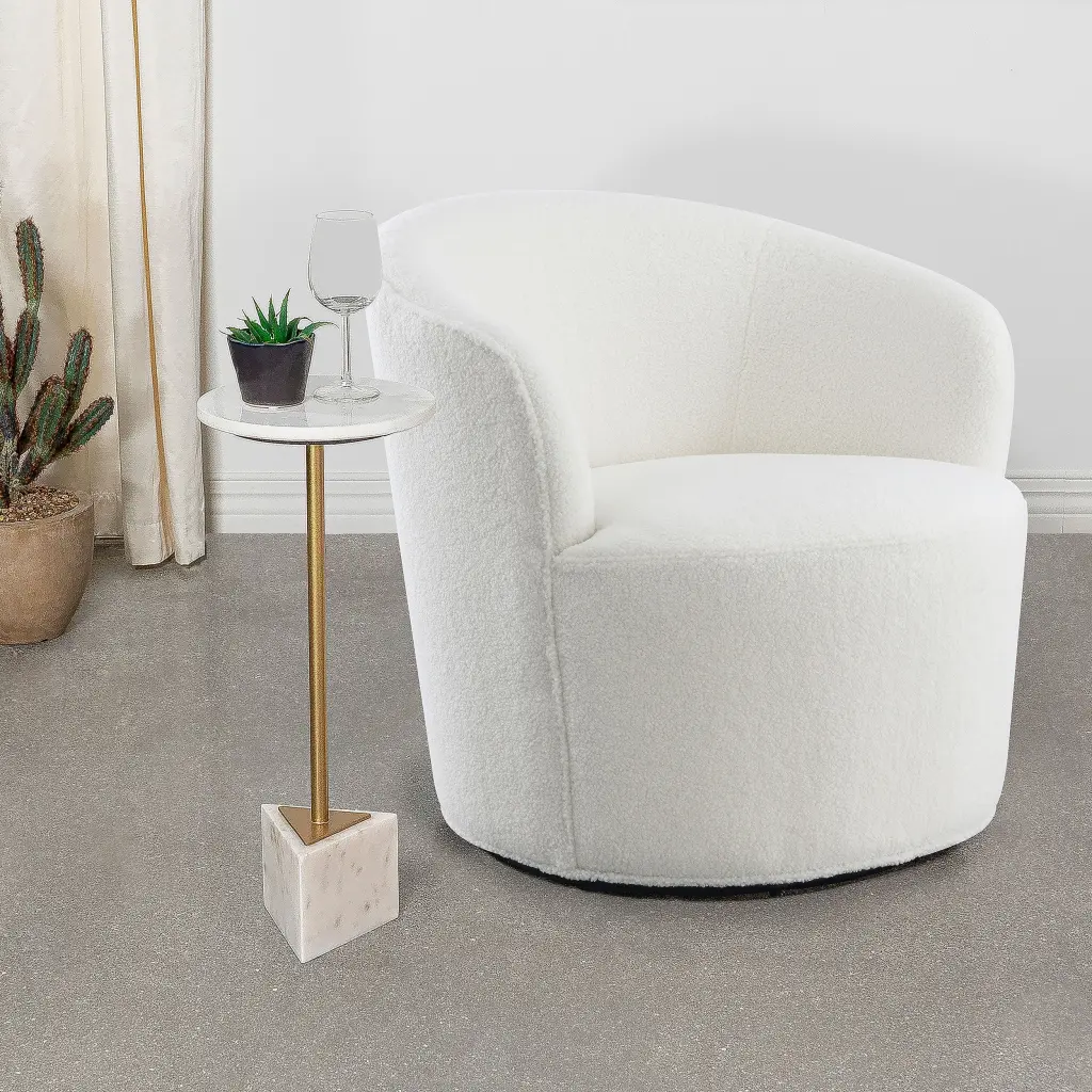 Joyce Upholstered Swivel Barrel Chair White - Comfortable Lounge Chair