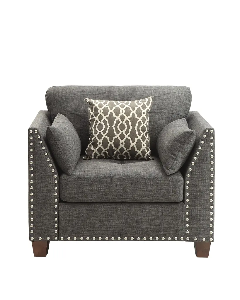 Laurissa Light Charcoal Linen Chair 3 Pillows - Modern Accent Chair