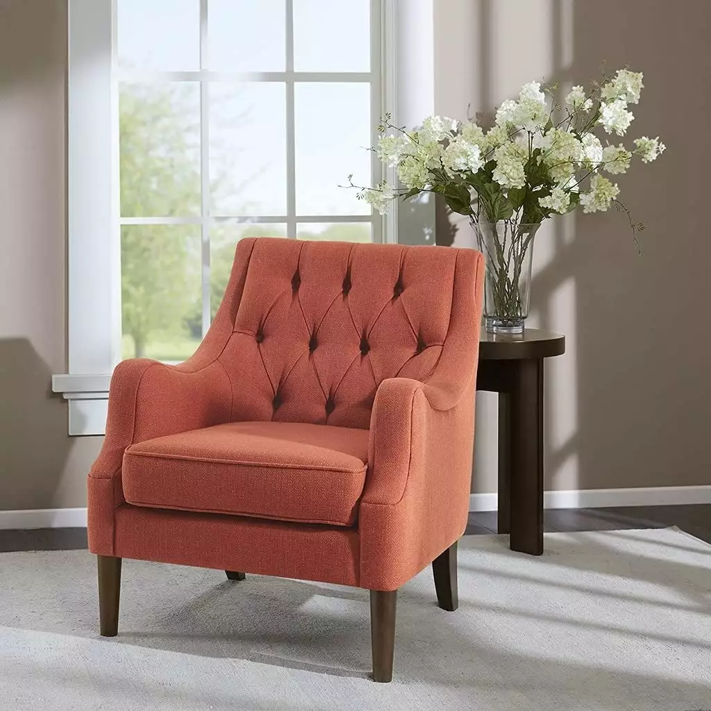 Madison Park Qwen Button Tufted Accent Chair Spice Finish