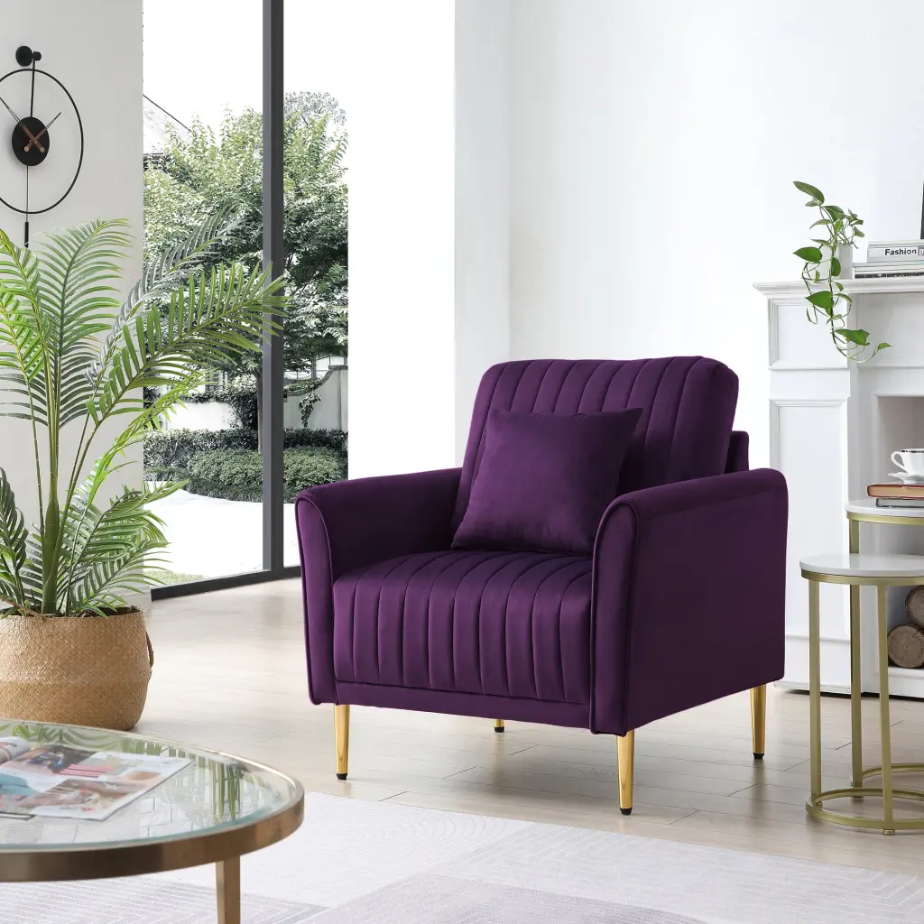 Modern Soft Velvet Accent Chair Gold Legs Living Room Bedroom Purple OMCCHK