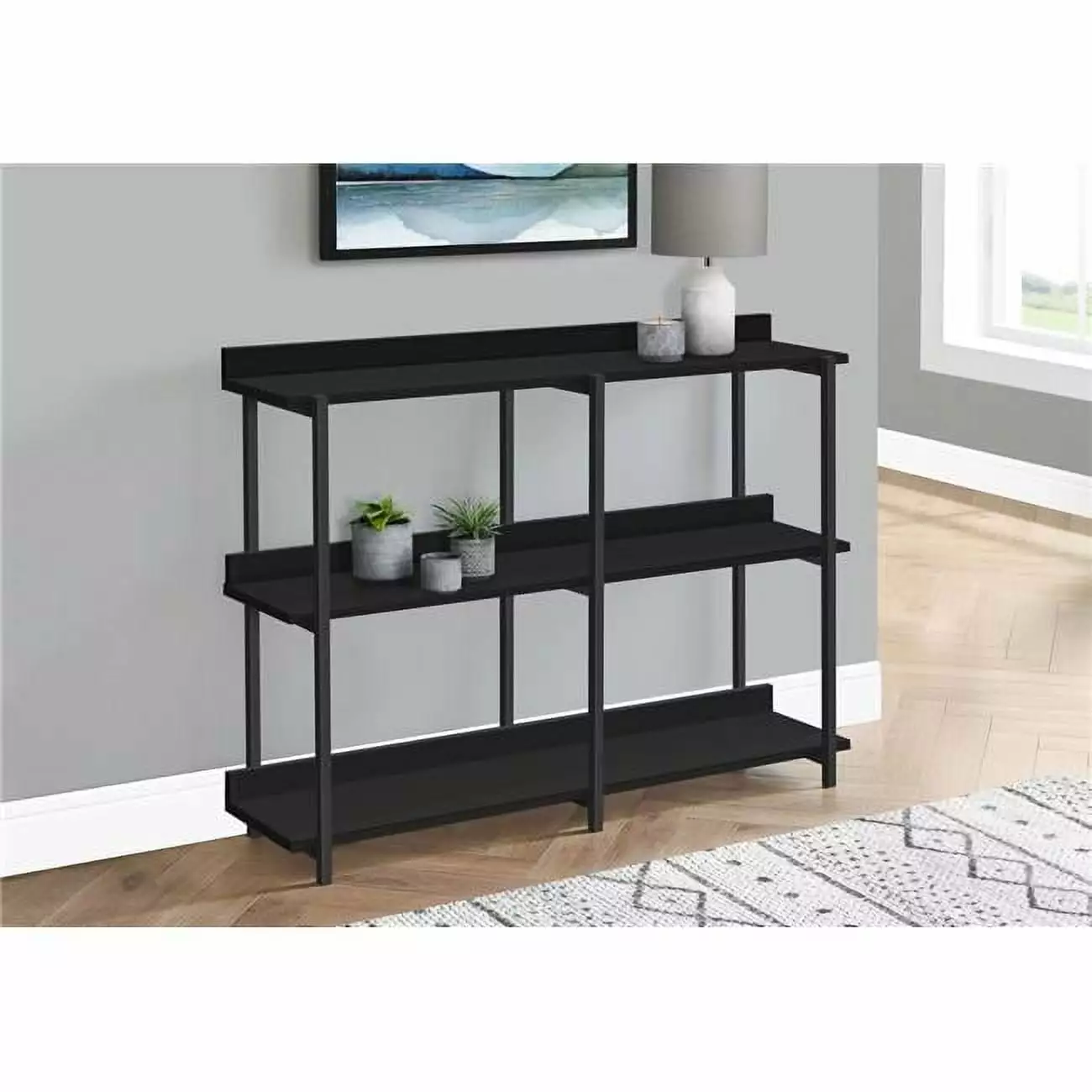 Monarch I 2219 48 Inch Hall Console Accent Table Black Metal Entryway Console