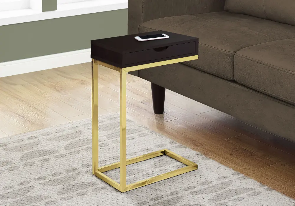 Accent Table, C - Shaped Contemporary & Modern Polished Design 36 Inches Wide