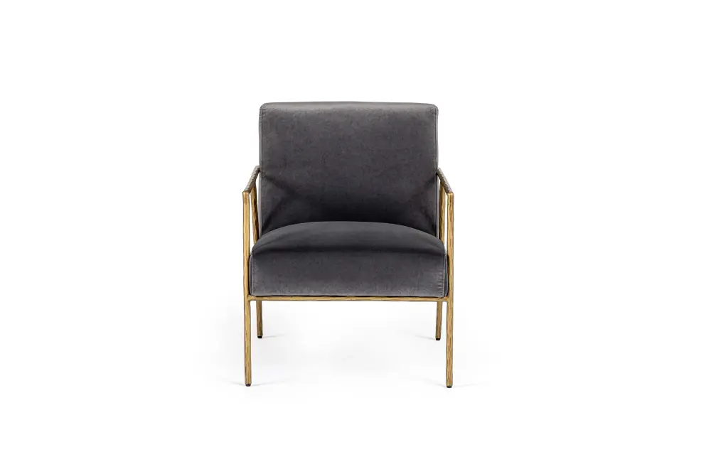 Modrest Gibbons - Modern Grey Velvet + Forged Aurum Accent Chair