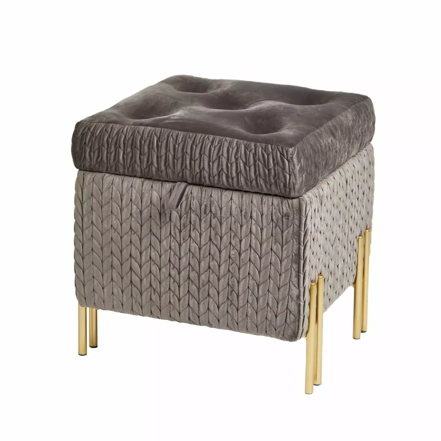 HomeView Design Upholstered Accent Ottoman Storage 16.1 Inch Hinged Tufted Square Gray Ottomans
