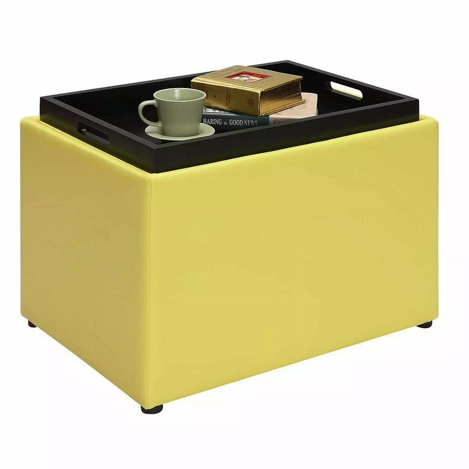 Pemberly Row Accent Storage Ottoman Yellow Faux Leather Fabric Ottomans