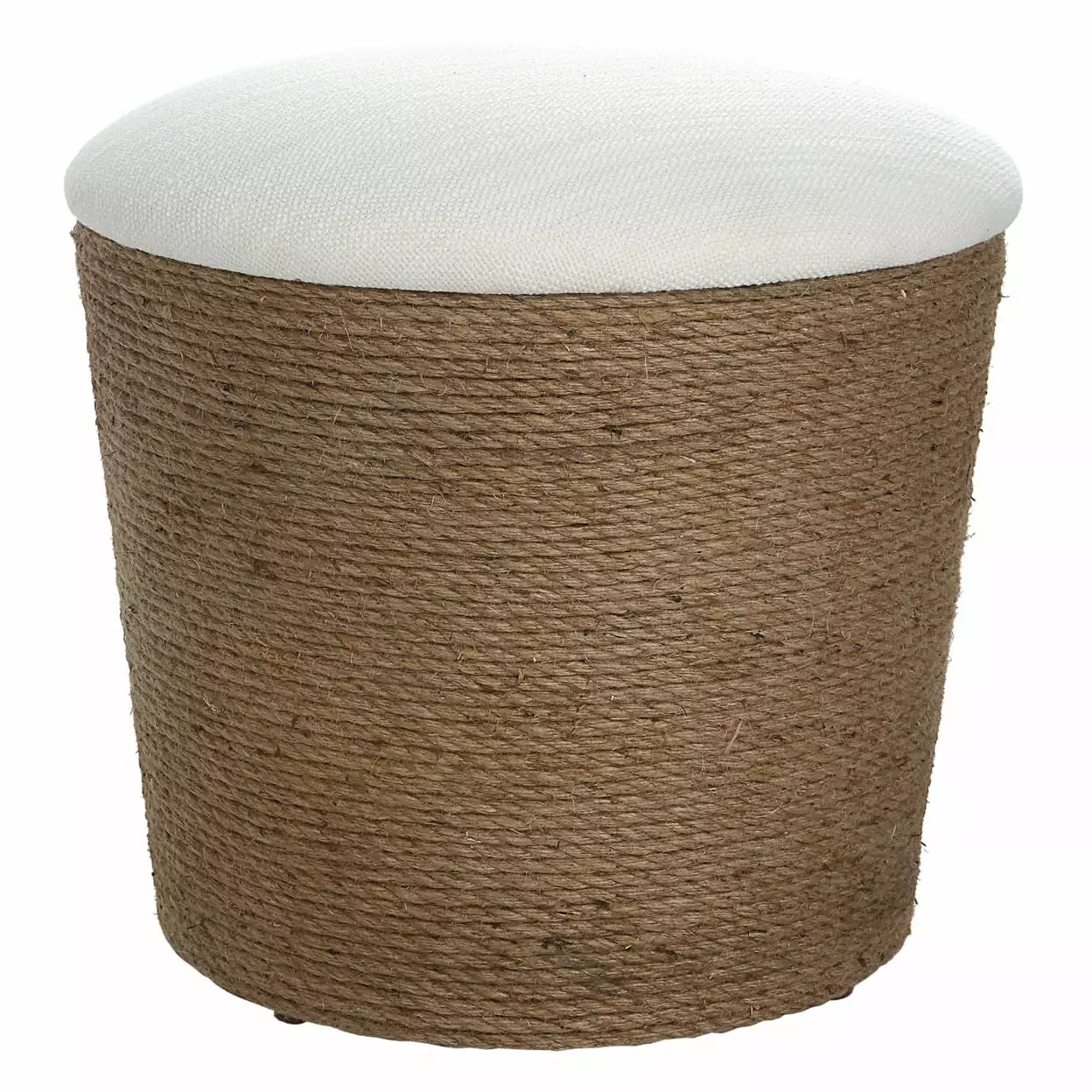 18 Inch Classic Storage Accent Ottoman Rope Wrapped Base - Off White and Brown Ottomans Saltoro Sherpi