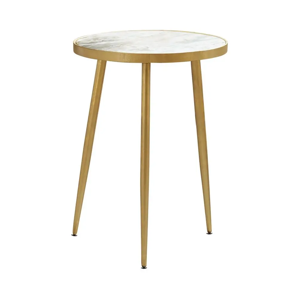 Acheson Round Accent Table White and Gold Finish Side Table