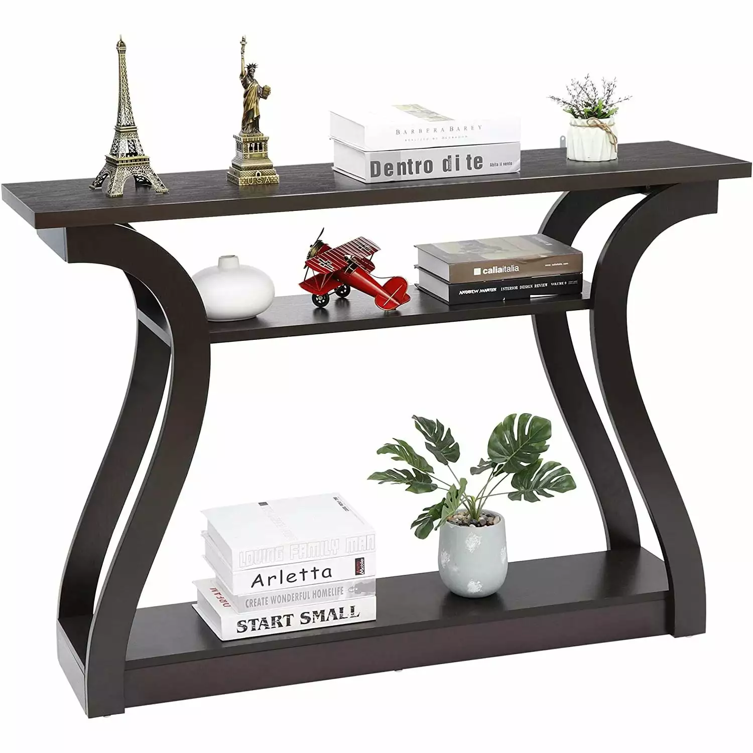 3 Tier Narrow Console Modern Sofa Side Table 47 Inch Dark Brown Espresso Accent Furniture Console Bilot
