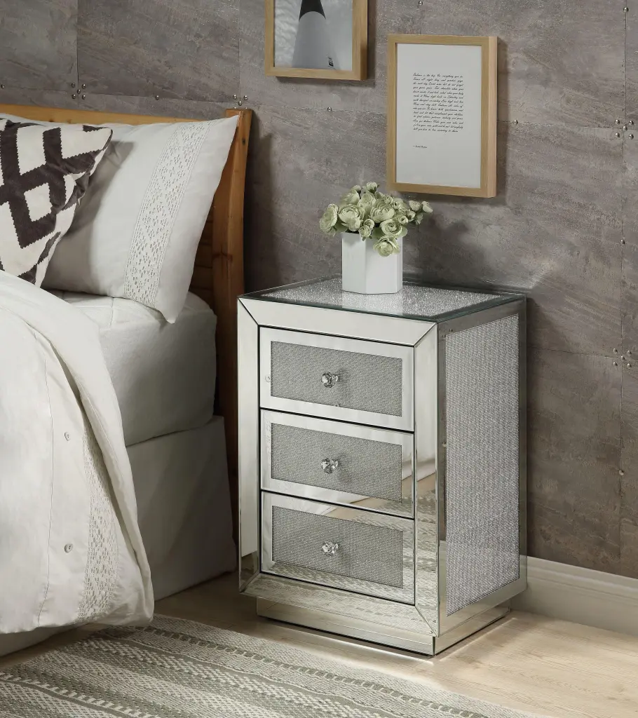 Lavina Mirrored & Faux Diamonds Accent Table - Glamorous Side Table